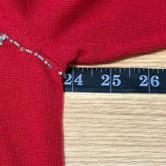 Quaker Factory Festive Red Beaded Embellished Sweater sz 1X Holiday Christmas - Picture 7 of 9